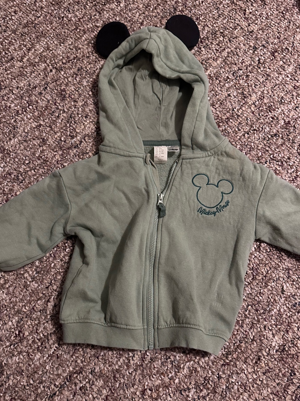 Disney Baby Olive Green Zip Hoodie for Kids Mickey Ears